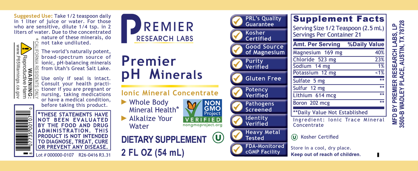 pH Minerals, Premier (2 oz) full label