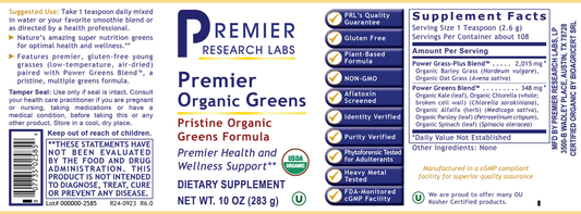 Organic Greens, Premier (Powder) full label