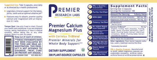 Calcium Magnesium Plus, Premier (300 Caps) full label
