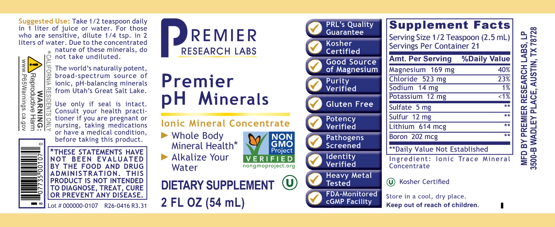 pH Minerals, Premier (2 oz) full label