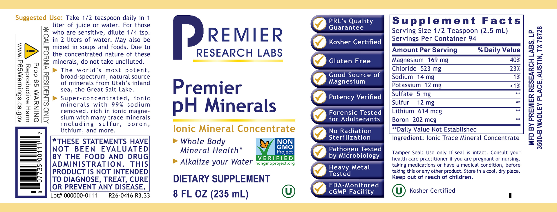 pH Minerals, Premier (8 oz) full label