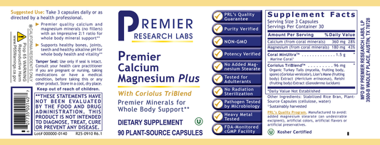 Calcium Magnesium Plus, Premier (90 caps) full label