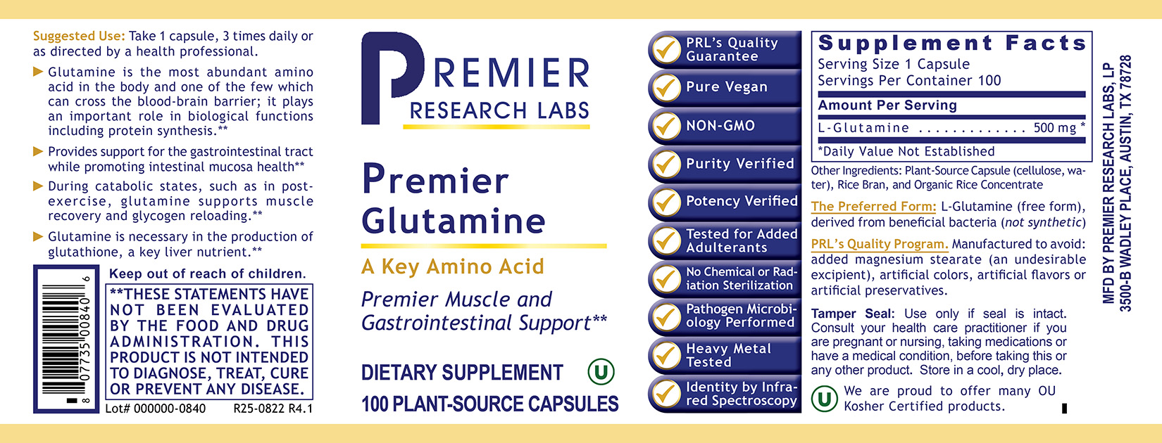 Glutamine, Premier full label