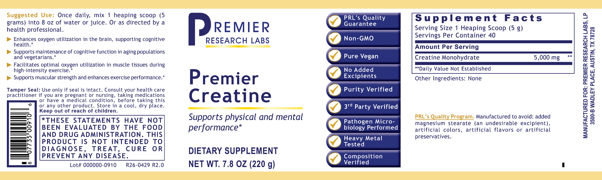 Creatine, Premier full label