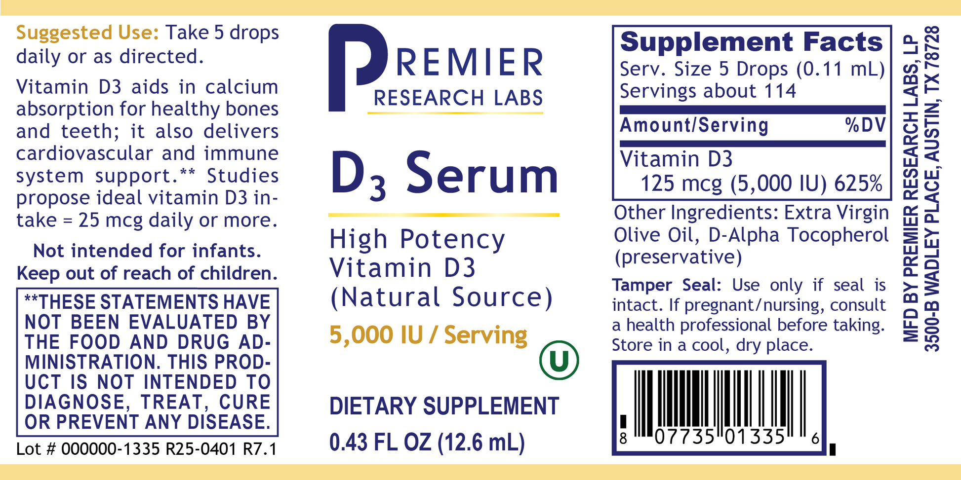 D3 Serum, Premier full label