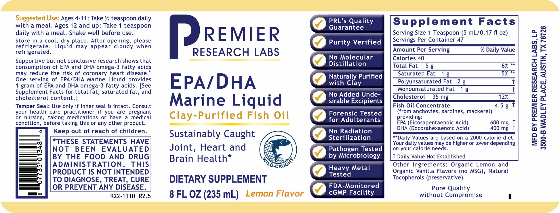 EPA/DHA Marine Liquid, Premier full label