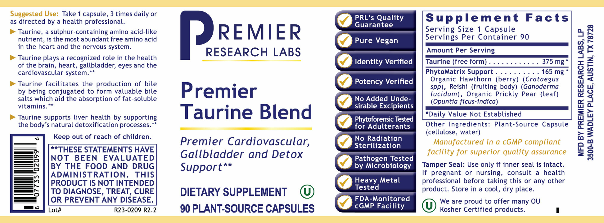 Taurine Blend, Premier full label