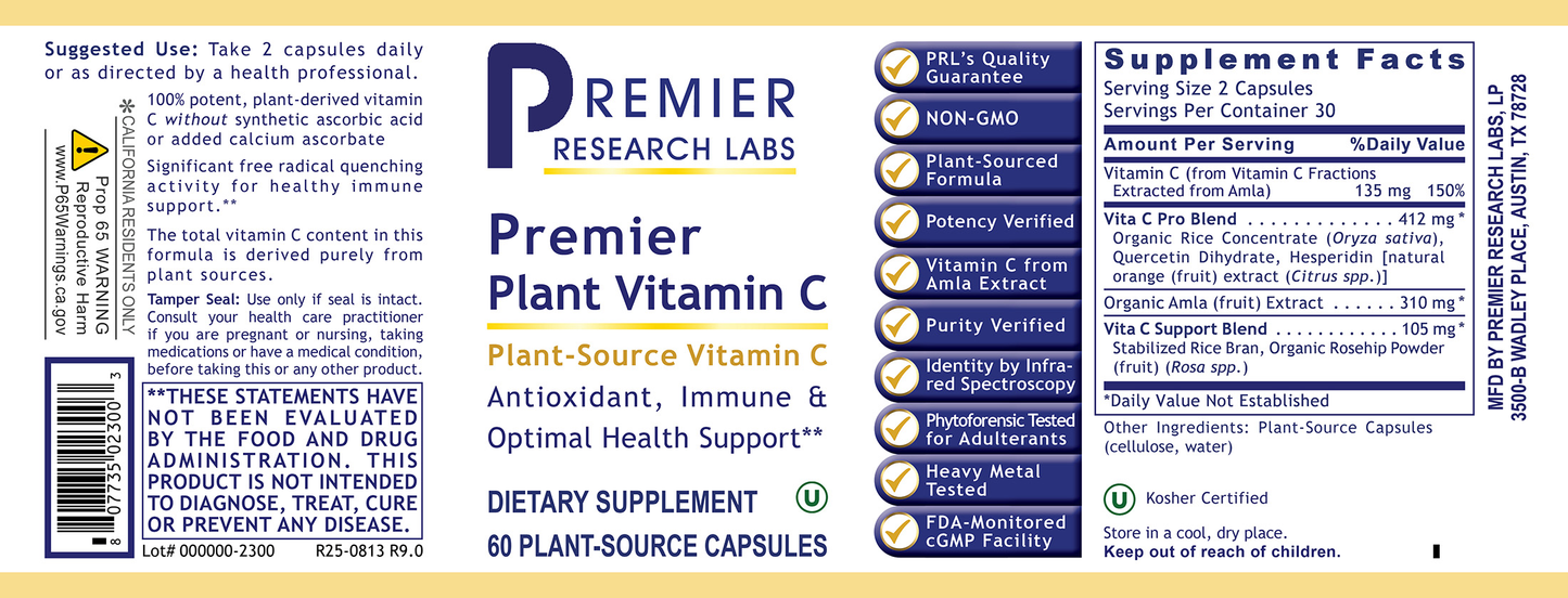 Plant Vitamin C, Premier full label