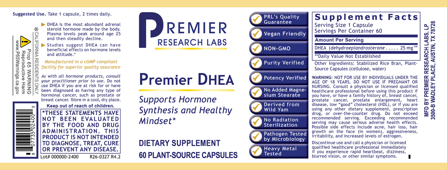 DHEA, Premier full label