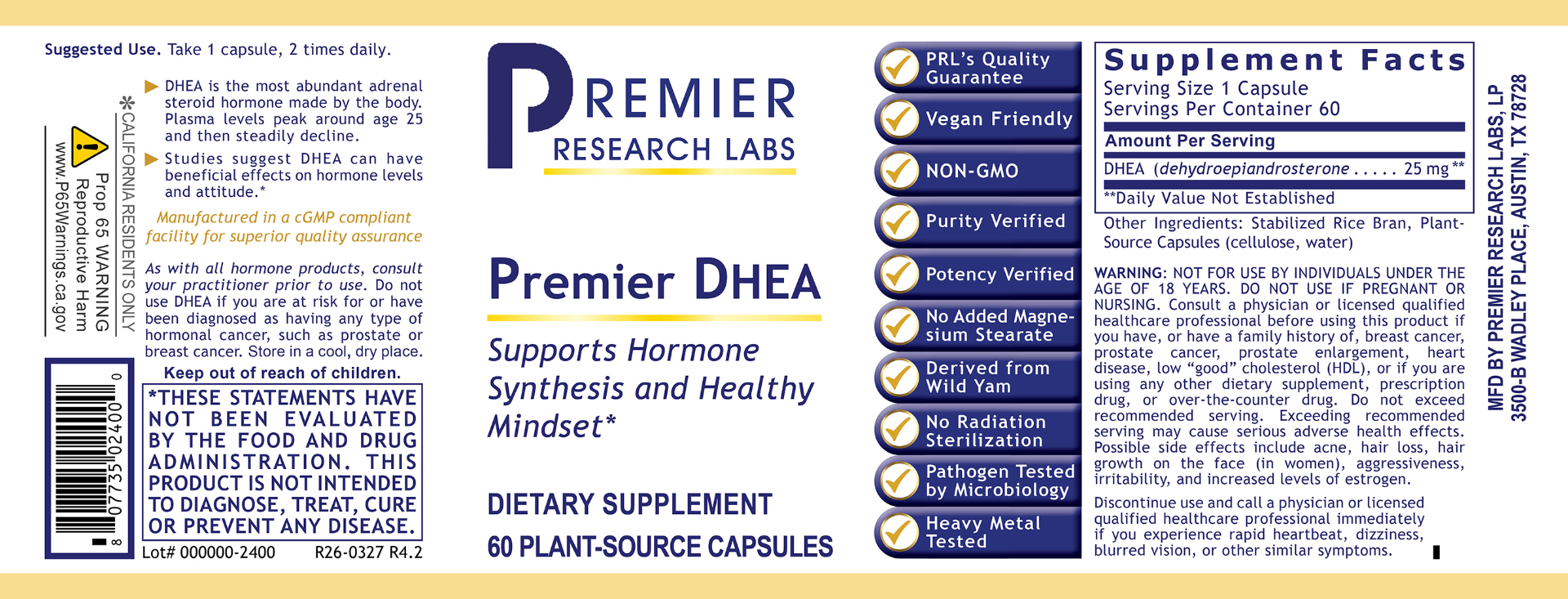 DHEA, Premier full label