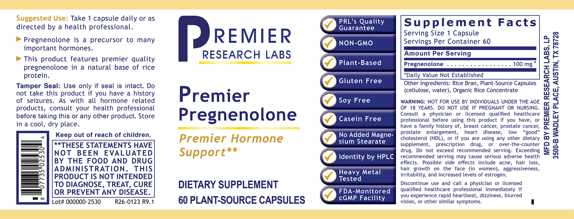 Pregnenolone, Premier full label