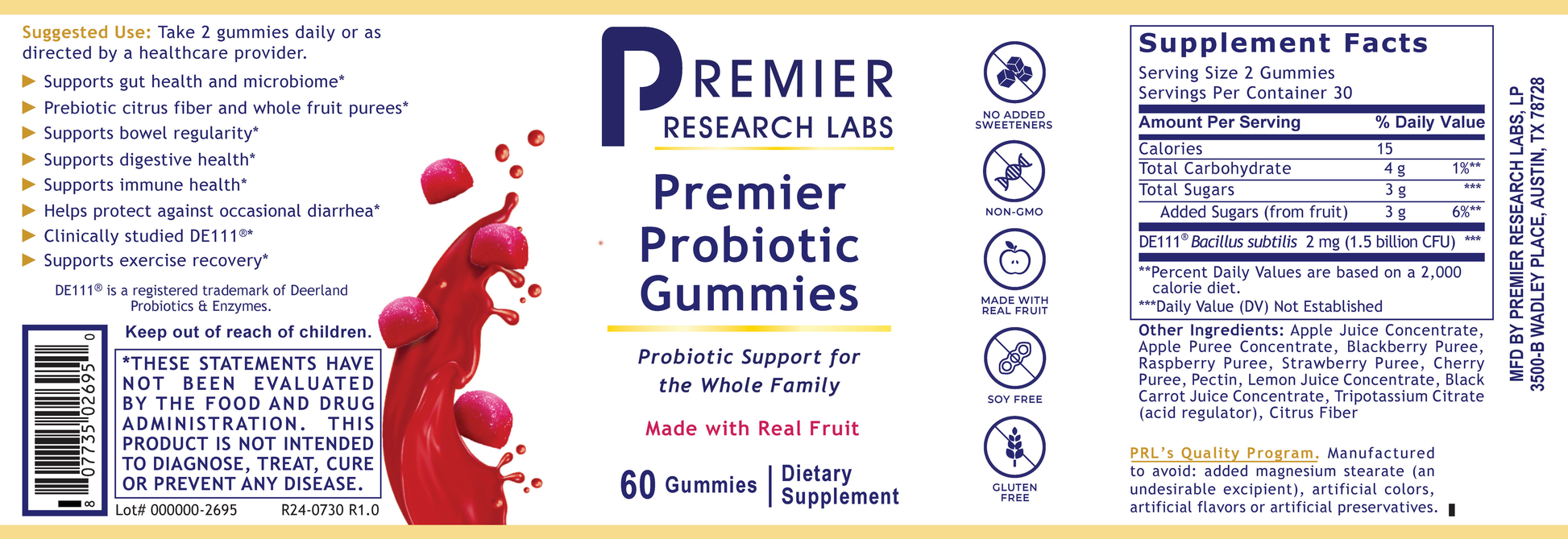 Premier Probiotic Gummies full label