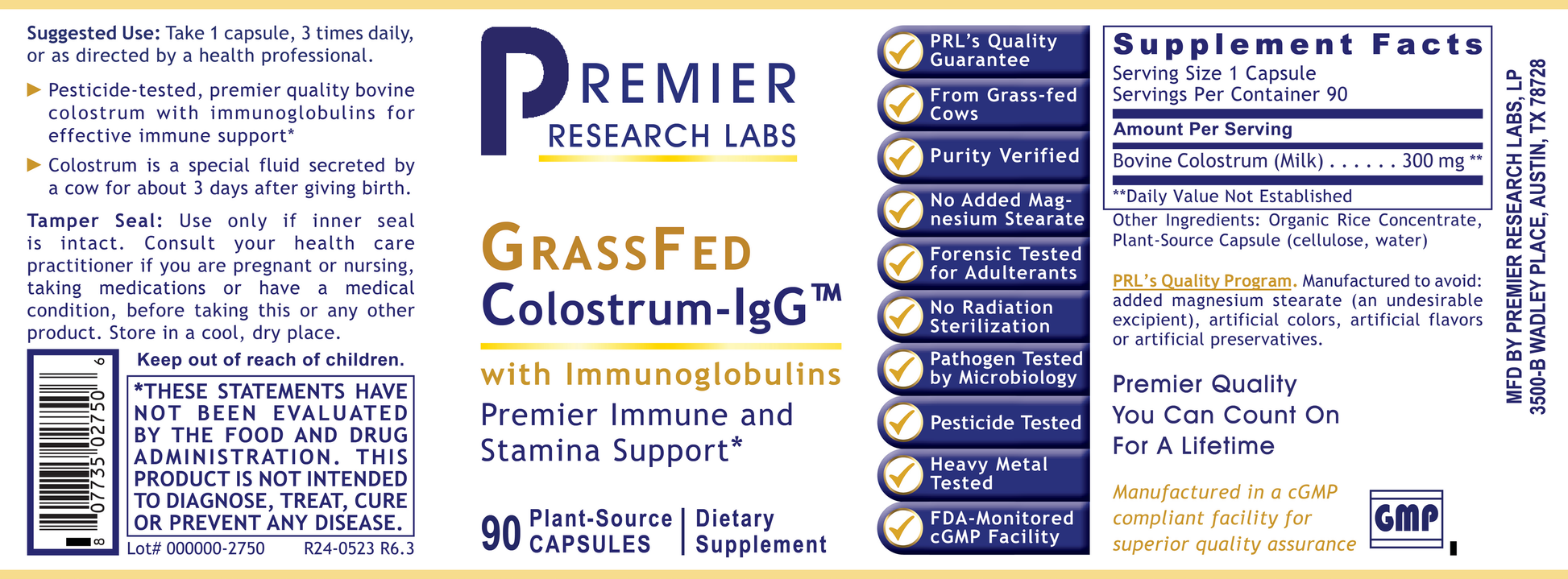 Colostrum-IgG™, Premier (Caps) full label