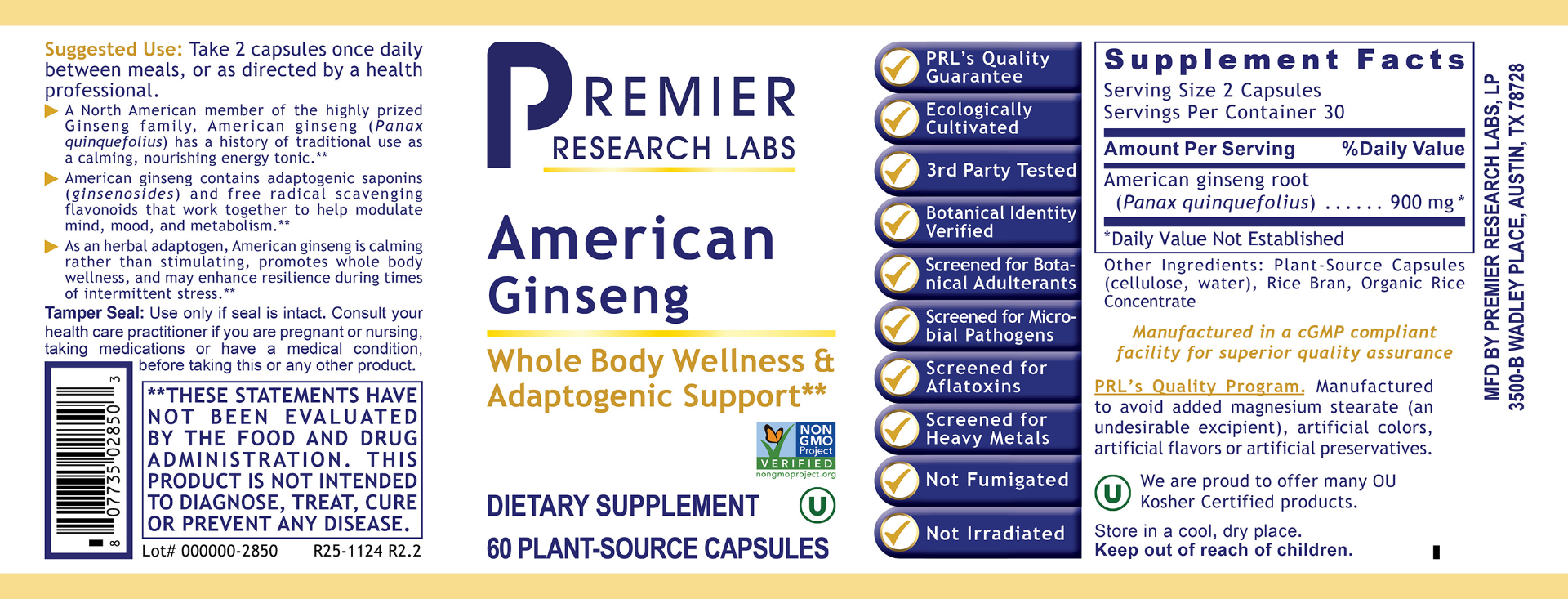 American Ginseng, Premier full label