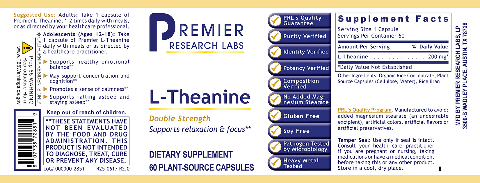 L-Theanine, Premier full label