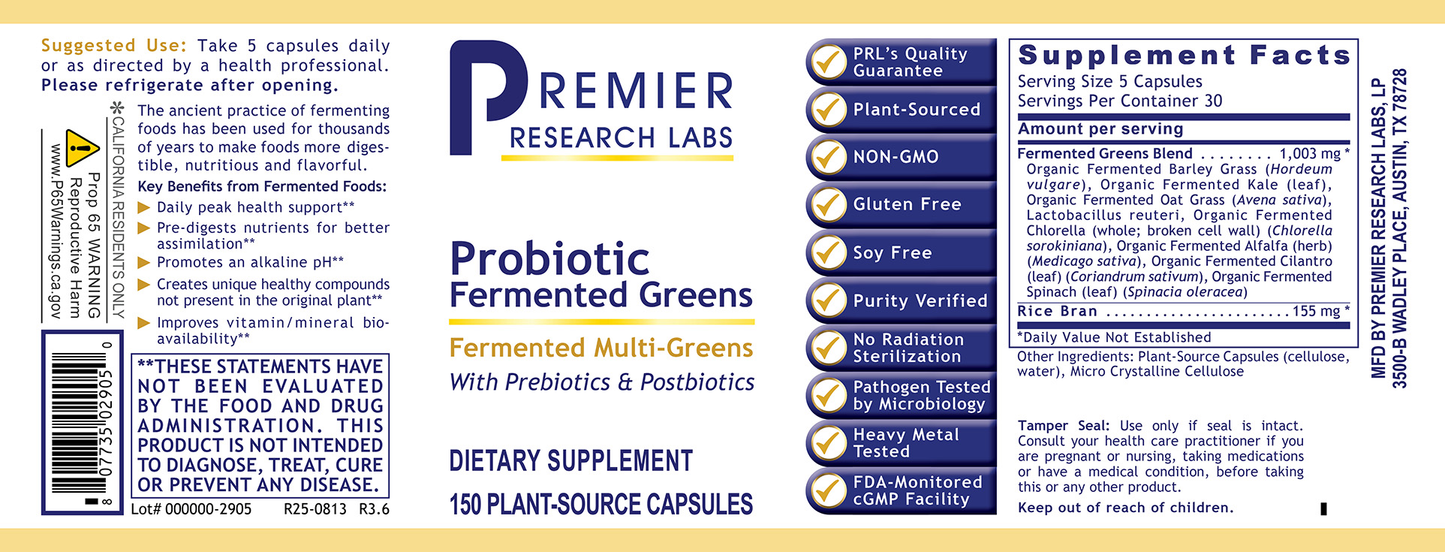 Probiotic Fermented Greens, Premier full label