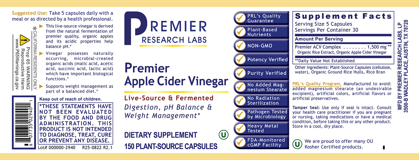 Apple Cider Vinegar, Premier full label