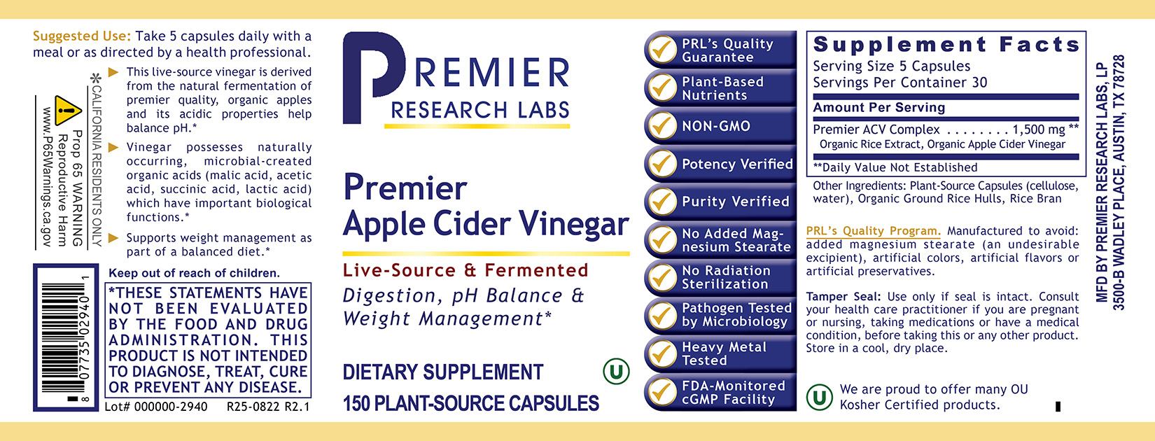 Apple Cider Vinegar, Premier full label