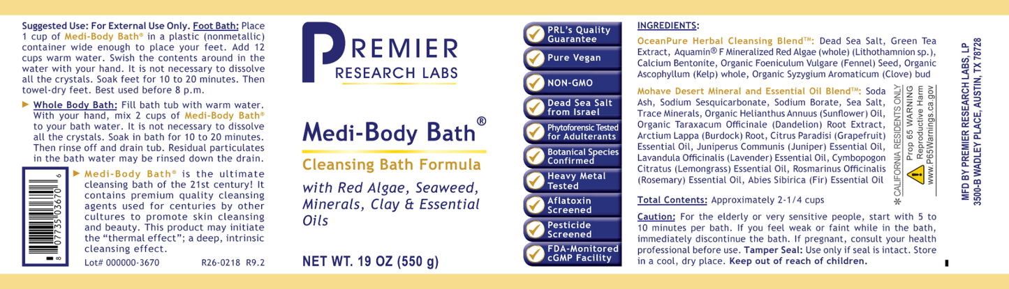 Medi-Body Bath® full label