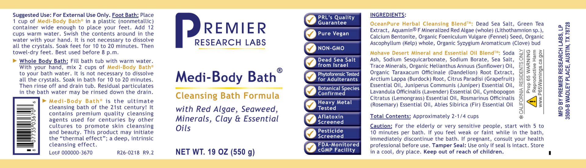 Medi-Body Bath® full label