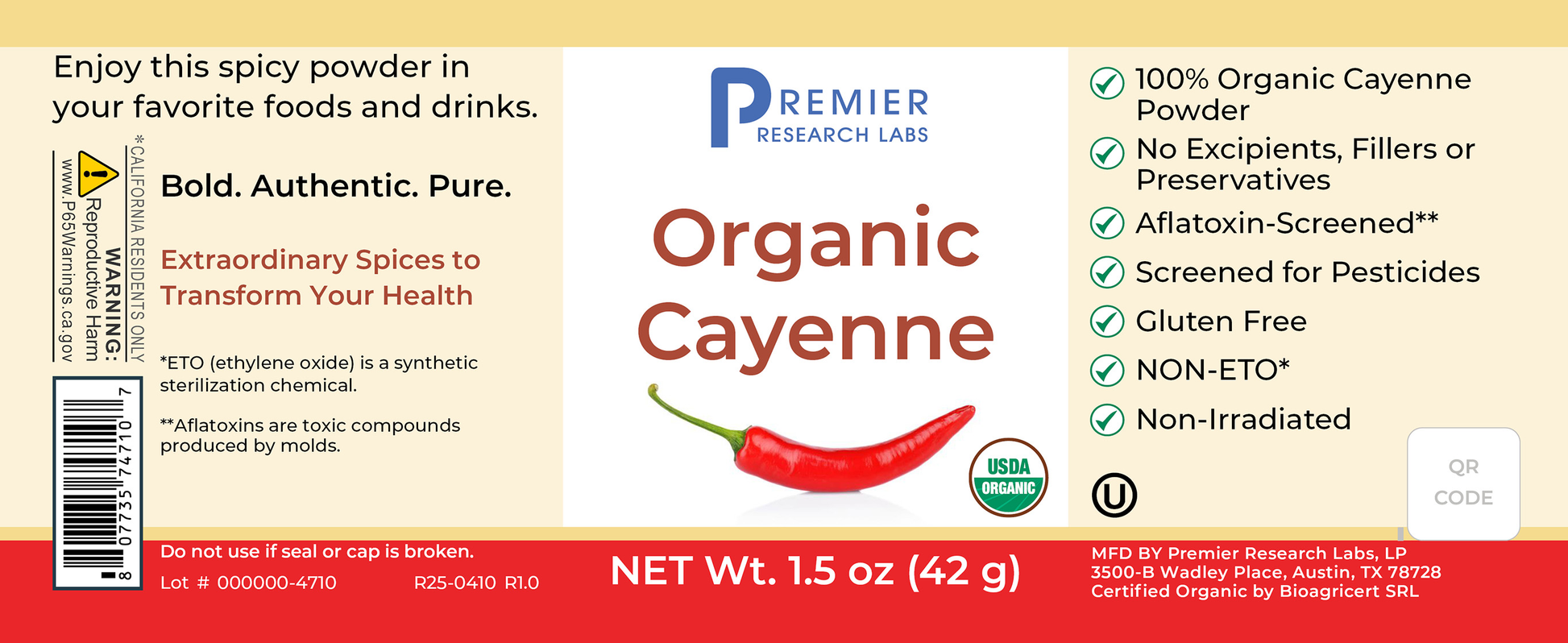 Organic Cayenne Spice Powder full label