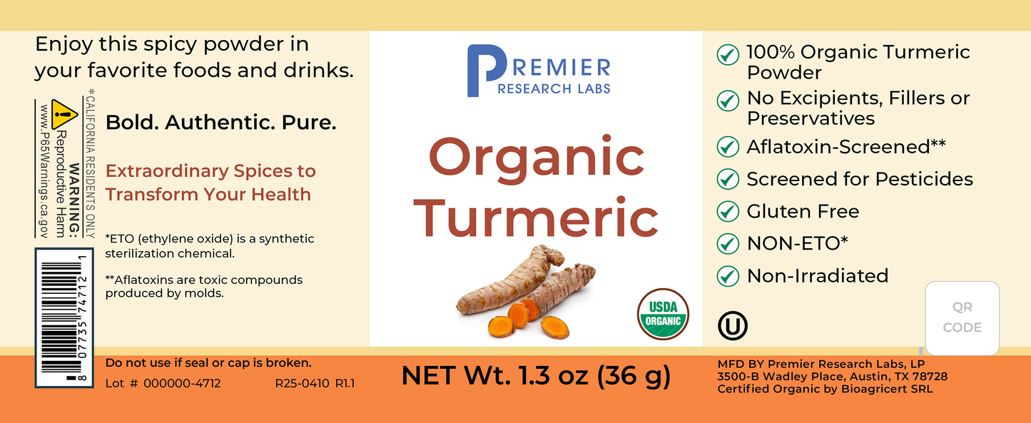 Organic Turmeric Spice Powder full label