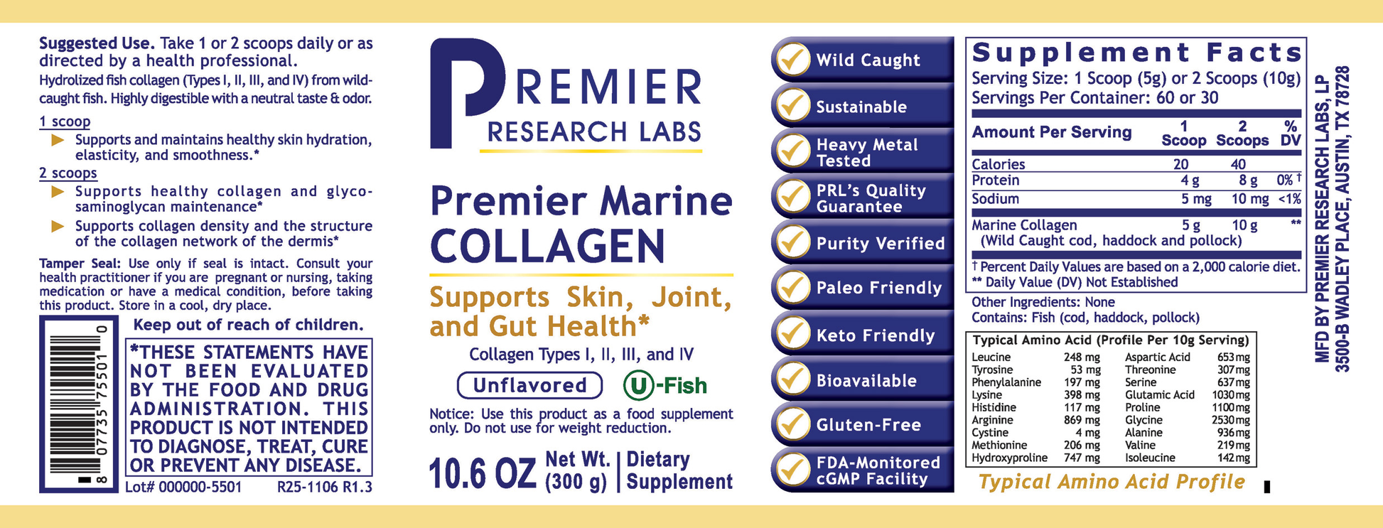 Collagen, Premier Marine full label